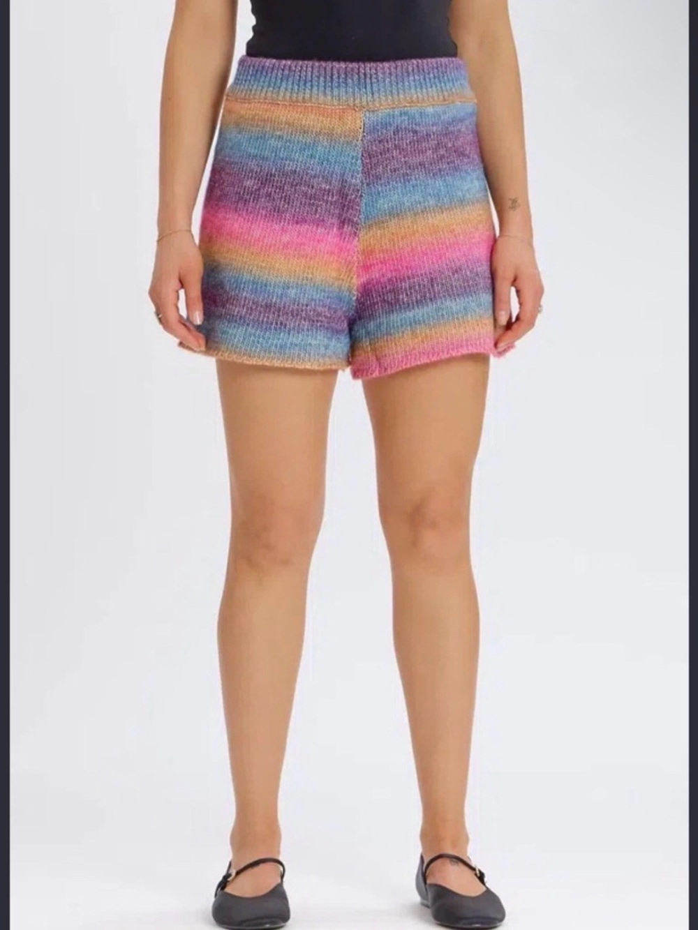 Something Navy Multicolor Stripe Knit Shorts in Pink, Blue & Yellow